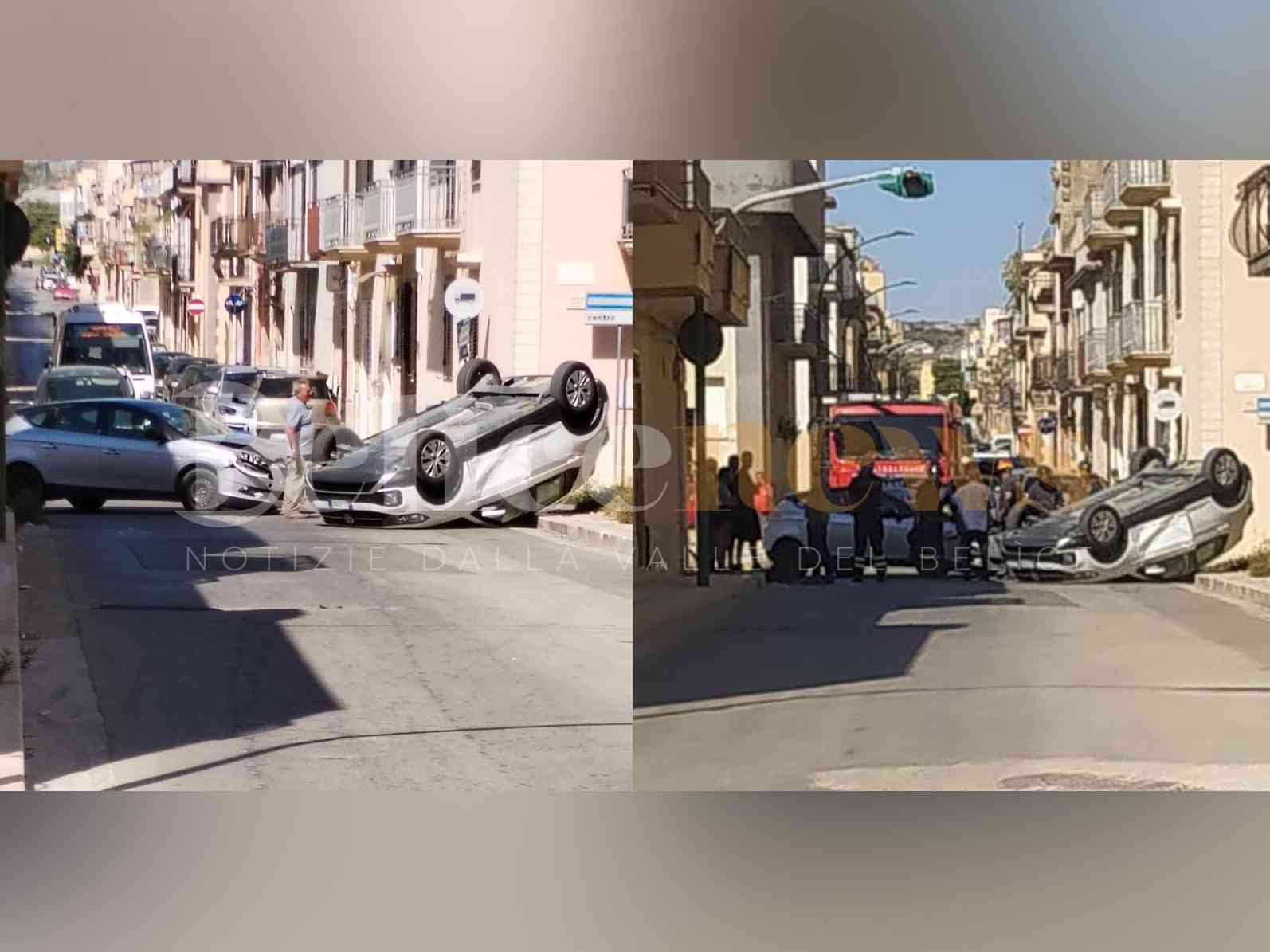 Immagine articolo: Menfi. Incidente in Via Inico e Via Garibaldi, auto si ribalta