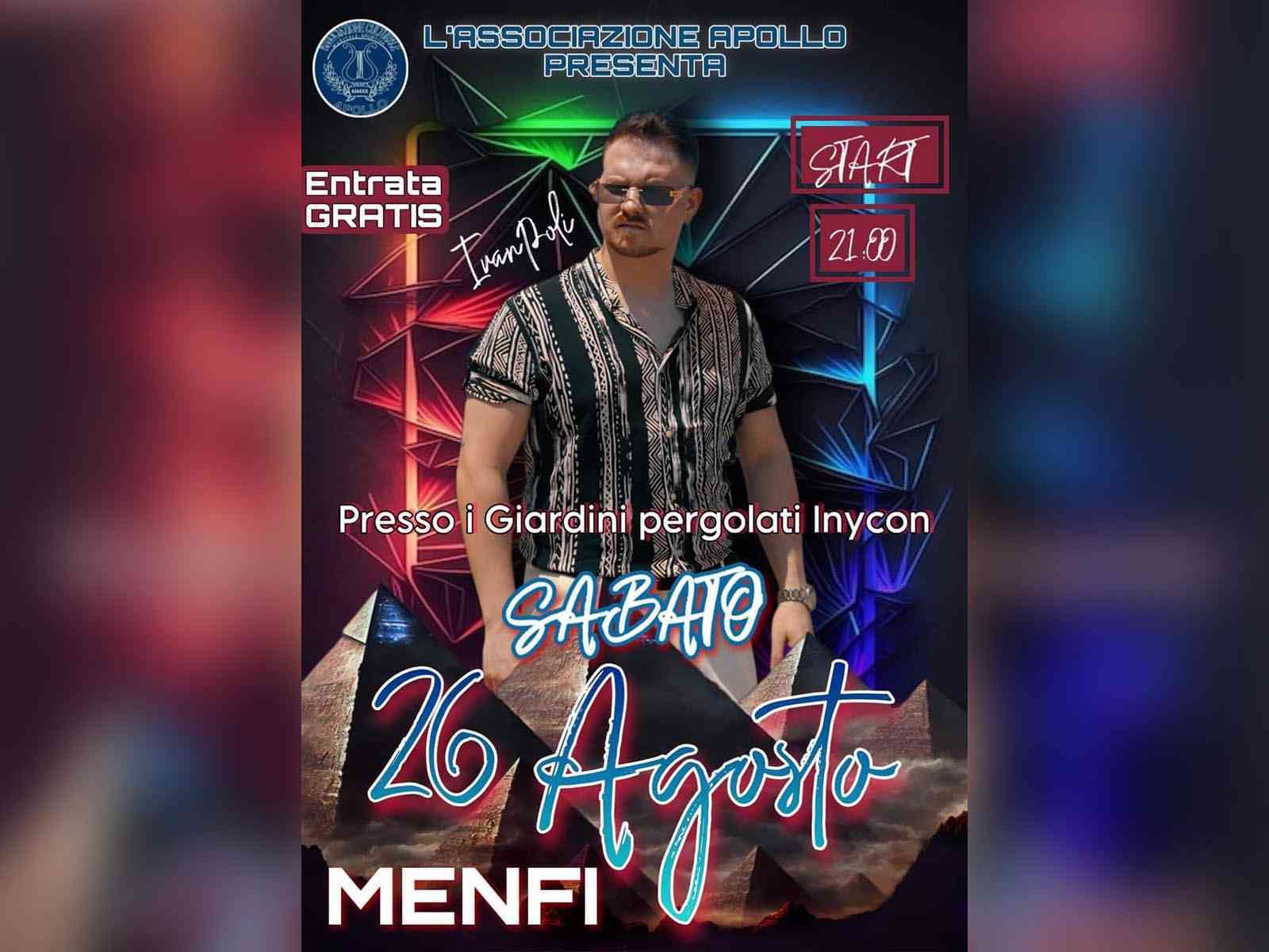 Immagine articolo: Il cantante neomelodico di origini menfitane, Ivan Poli, si esibisce a Menfi, sabato 26 agosto