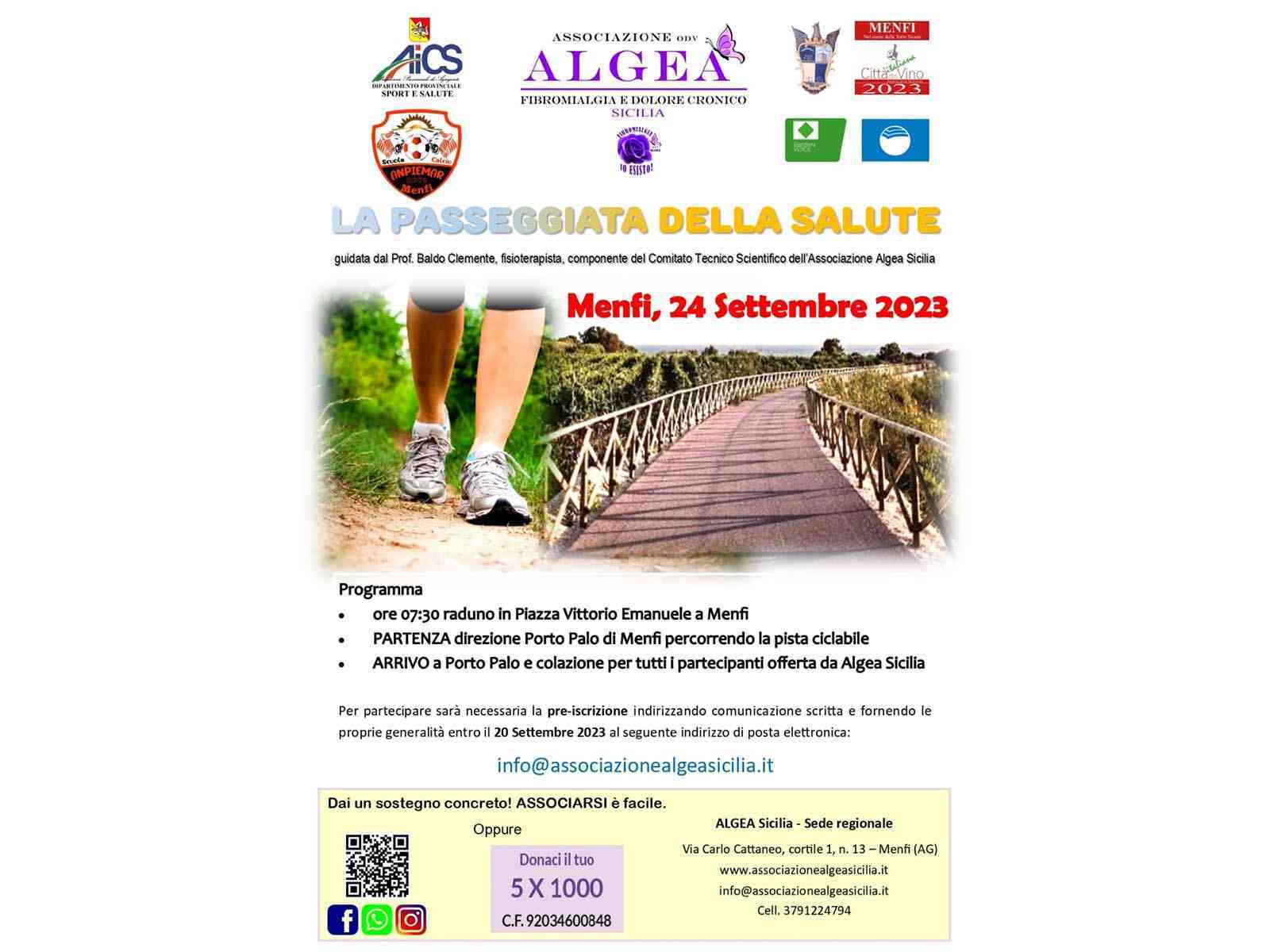 Immagine articolo: Da Menfi a Porto Palo, primo passo contro la fibromialgia e il dolore cronico. Domenica la prima “Passeggiata della Salute” organizzata da Algea Sicilia