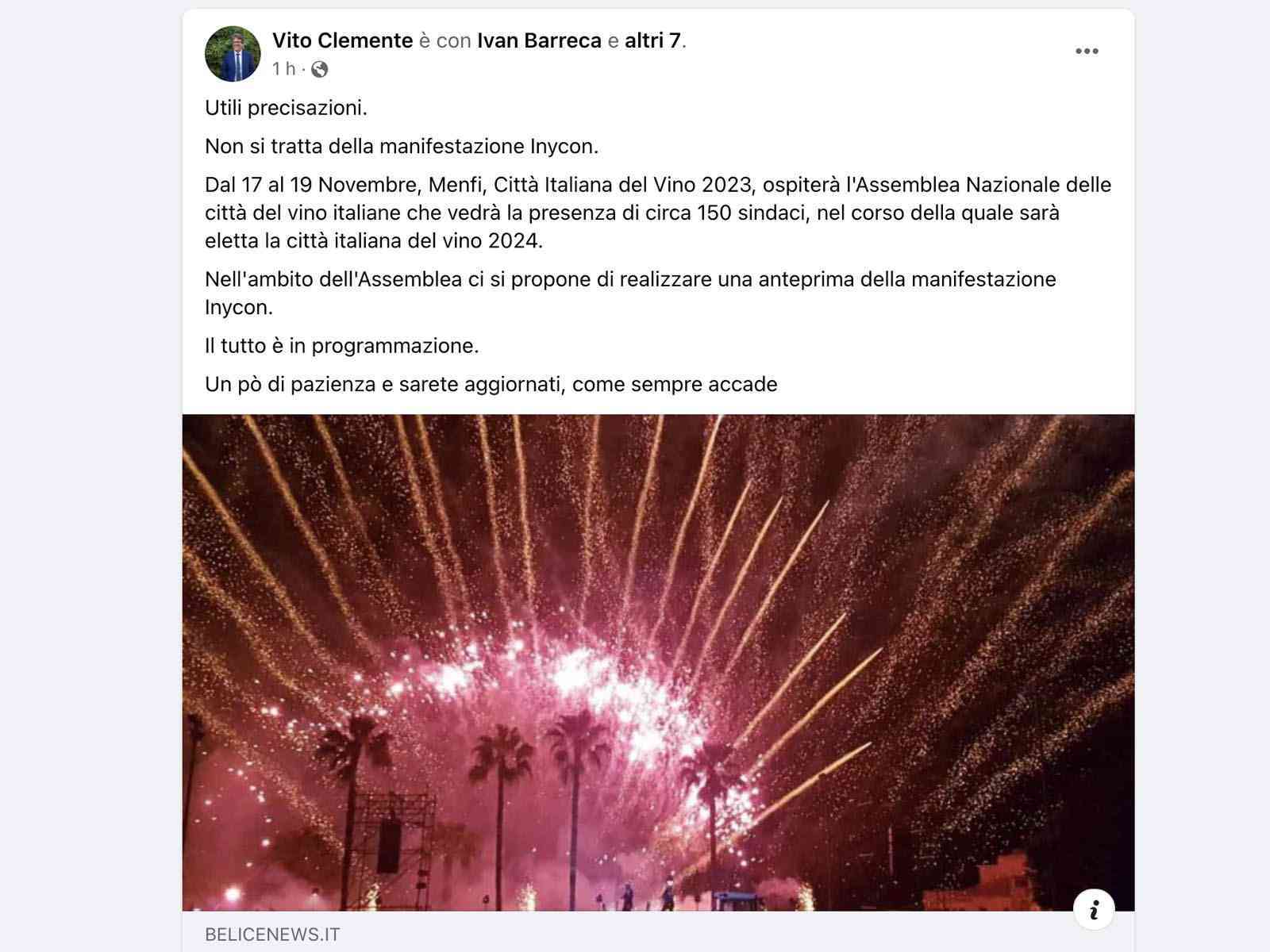 Immagine articolo: Inycon a novembre? Il sindaco precisa: sarà anteprima inserita nell'evento “Menfi, città del vino 2023“