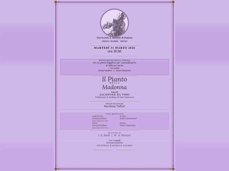 Immagine articolo: Settimana Santa a Menfi: “Il Pianto della Madonna“ in lingua siciliana