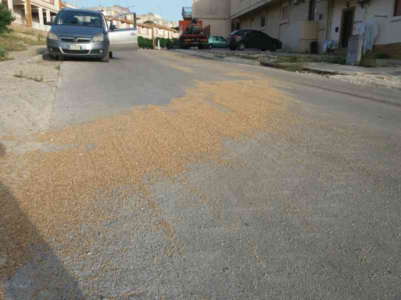 Immagine articolo: S. Margherita, in giro con il trattore perde grano per le vie del paese. Sul posto la Polizia Municipale