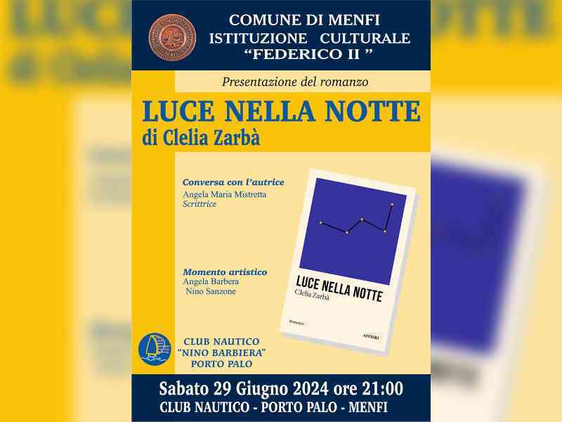 Immagine articolo: Sabato al Club Nautico la presentazione del Romanzo “Luce nella notte“ della scrittrice catanese Clelia Zarbà