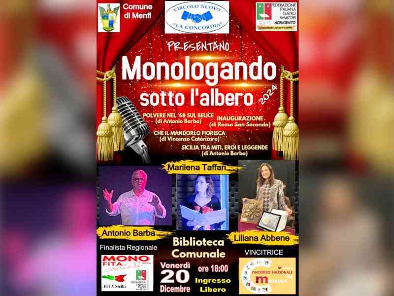 Immagine articolo: Menfi. Questa sera “Monologando sotto l’albero“. Una serata di teatro amatoriale