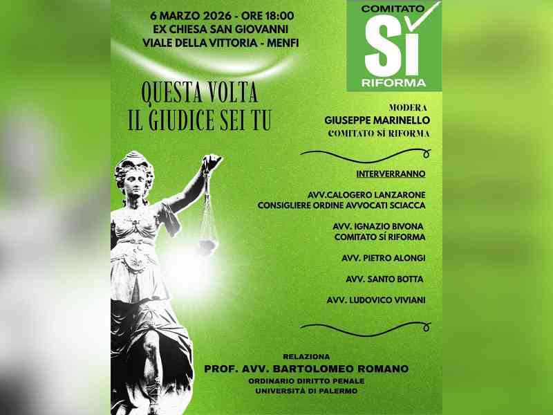 Immagine articolo: Menfi, venerdì 6 un incontro pubblico del Comitato del “Sì“ sul referendum giustizia