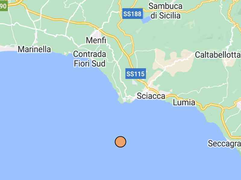 Immagine articolo: Lieve scossa di terremoto di magnitudo 2.4 tra le acque di Menfi e Sciacca