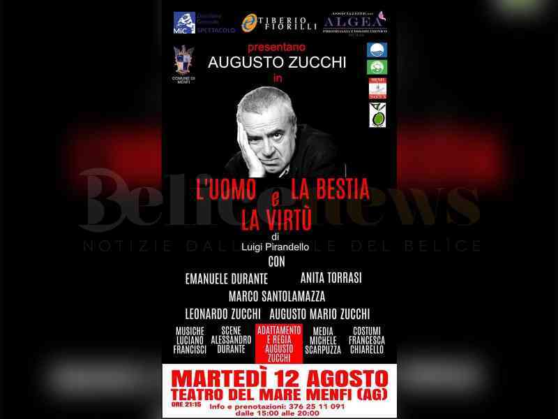 Immagine articolo: Teatro sotto le stelle a Menfi: “L’uomo, la bestia e la virtù” con Augusto Zucchi