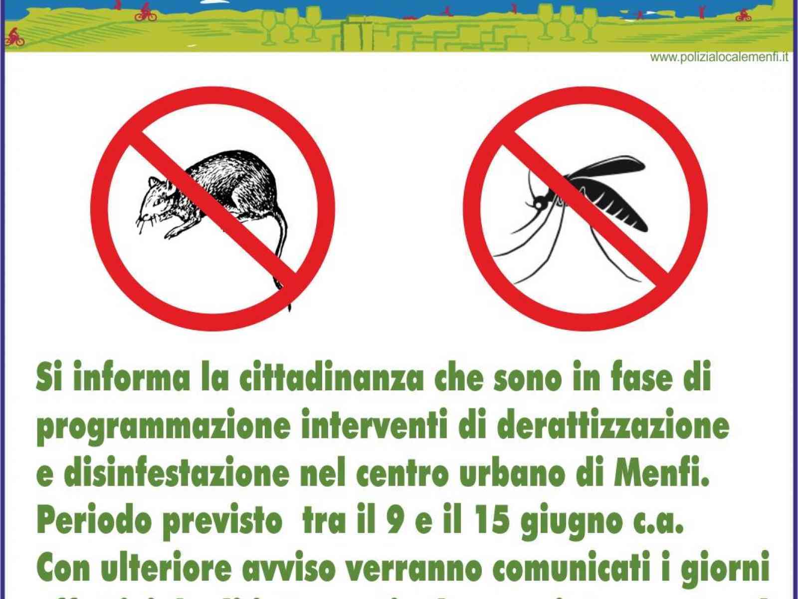 Menfi. Oggi e domani disinfestazione, l'11 e il 12 derattizzazione