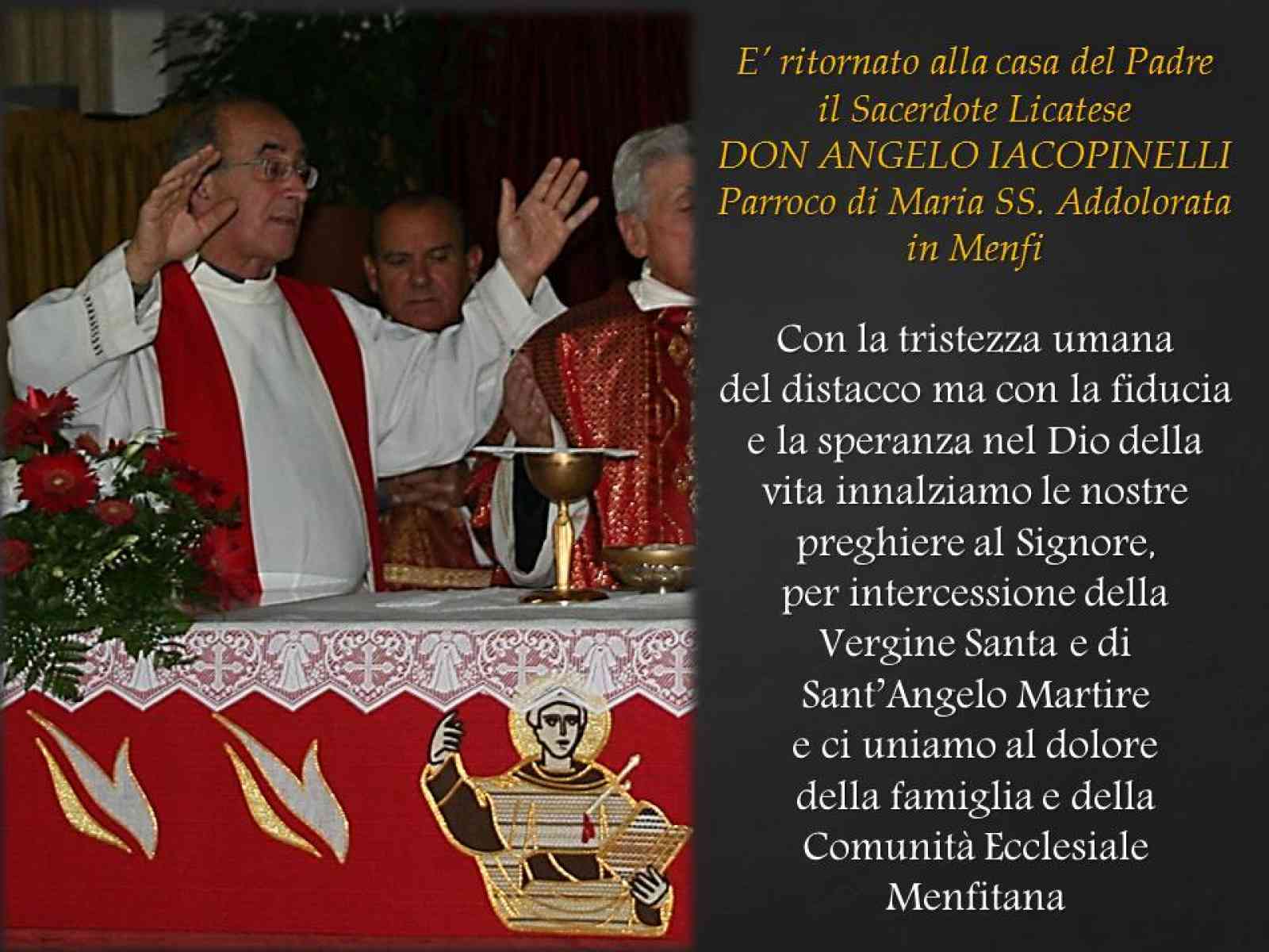 Menfi. Muore Don Angelo Iacopinelli, da più di 30 anni nella comunità menfitana
