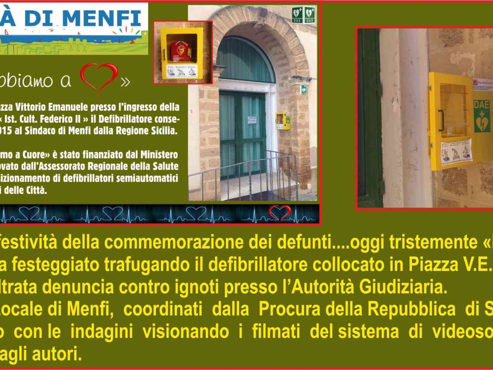 Menfi. Rubato il defibrillatore dalla piazza, furto o ragazzata?