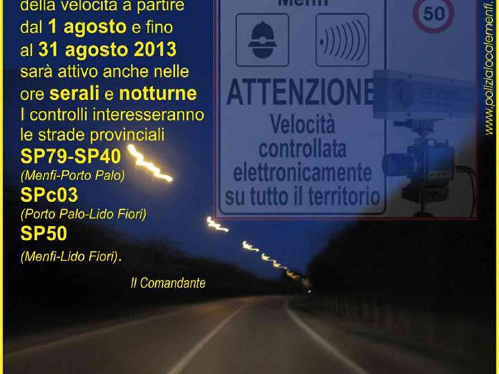 Menfi. Stretta di controlli sulla velocità. Dal 1 al 31 agosto autovelox anche di notte