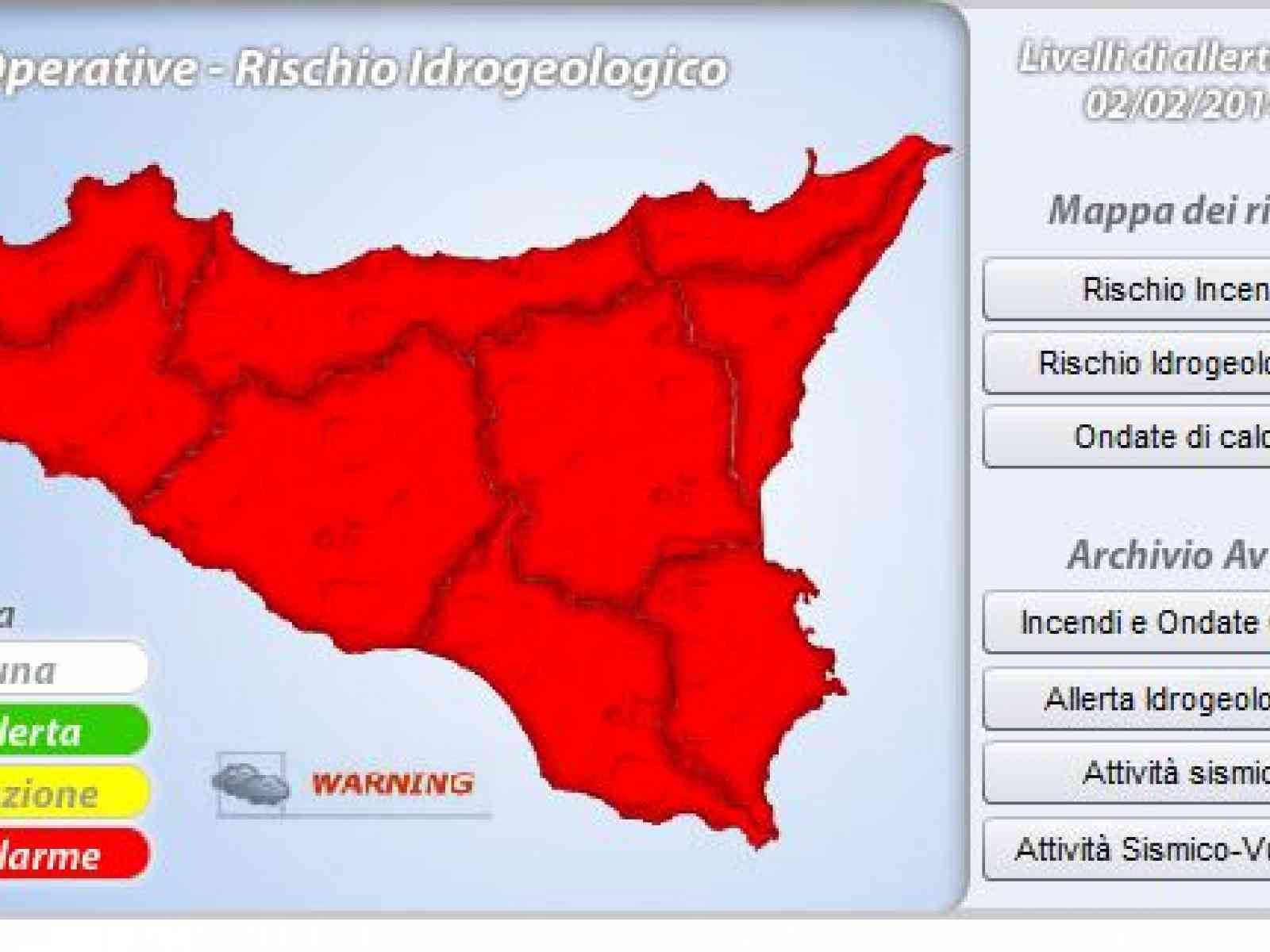 La protezione civile Sicilia lancia l'allerta meteo