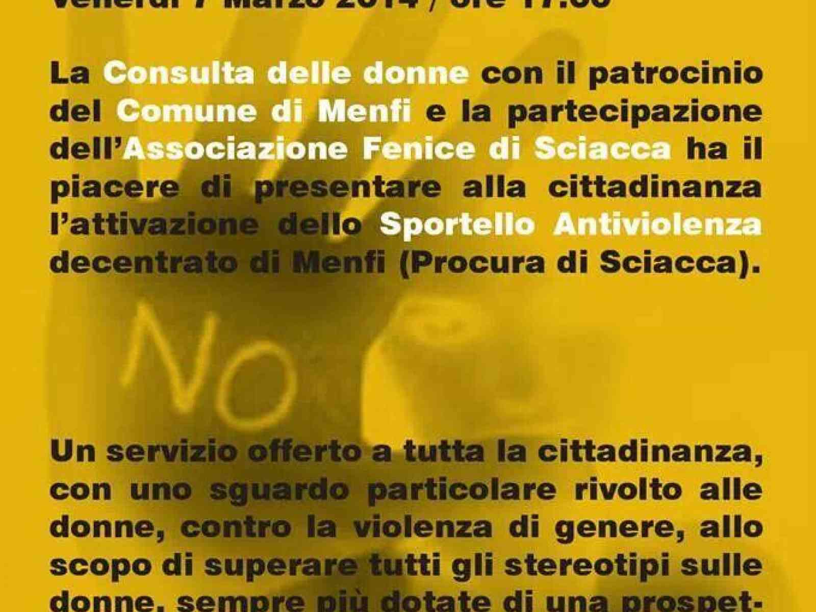 Menfi. Da oggi attivo uno Sportello Antiviolenza. L'inaugurazione alle 17 a Casa Planeta