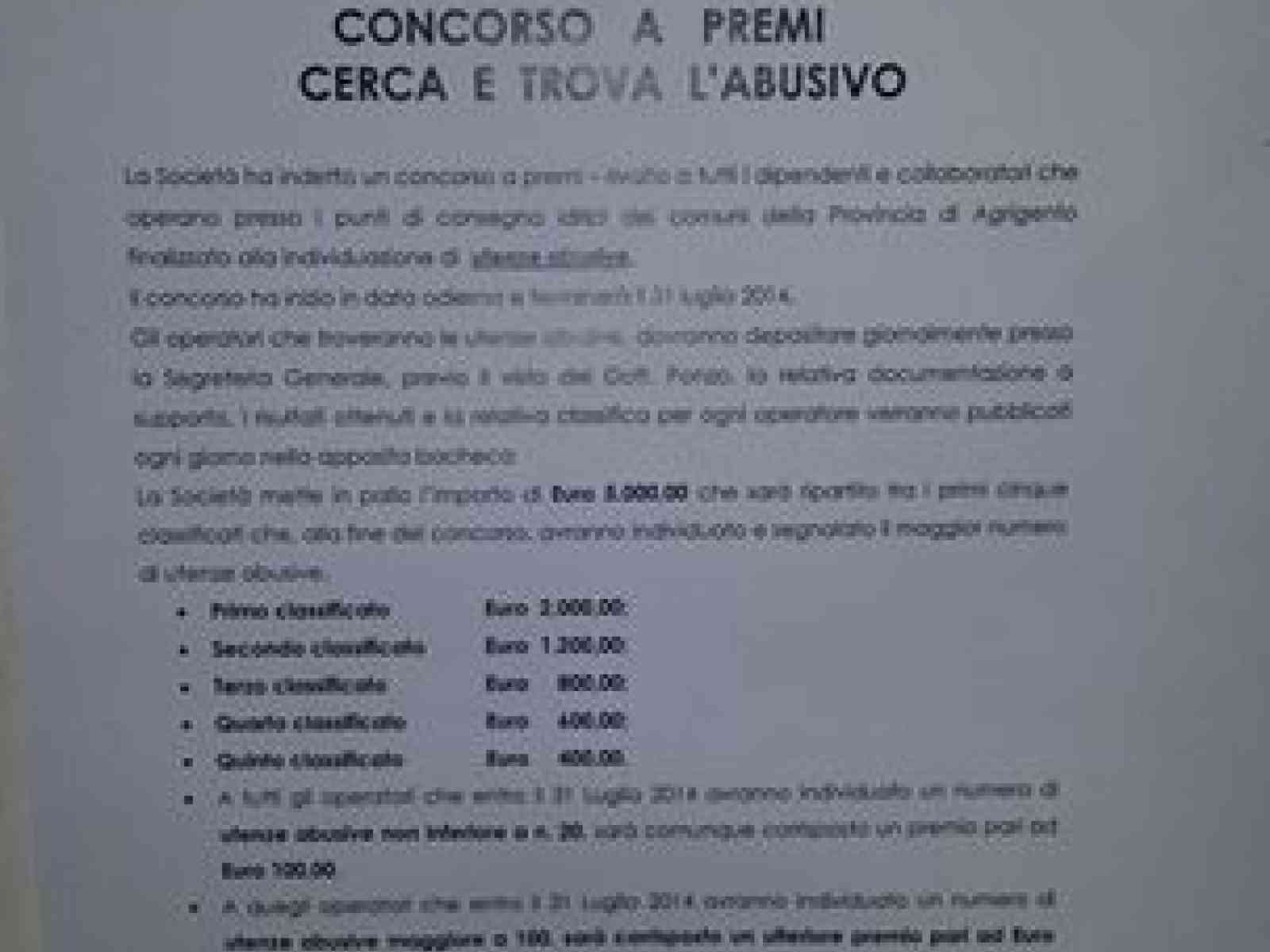 “Cerca l'abusivo“. Girgenti Acque indice concorso a premi