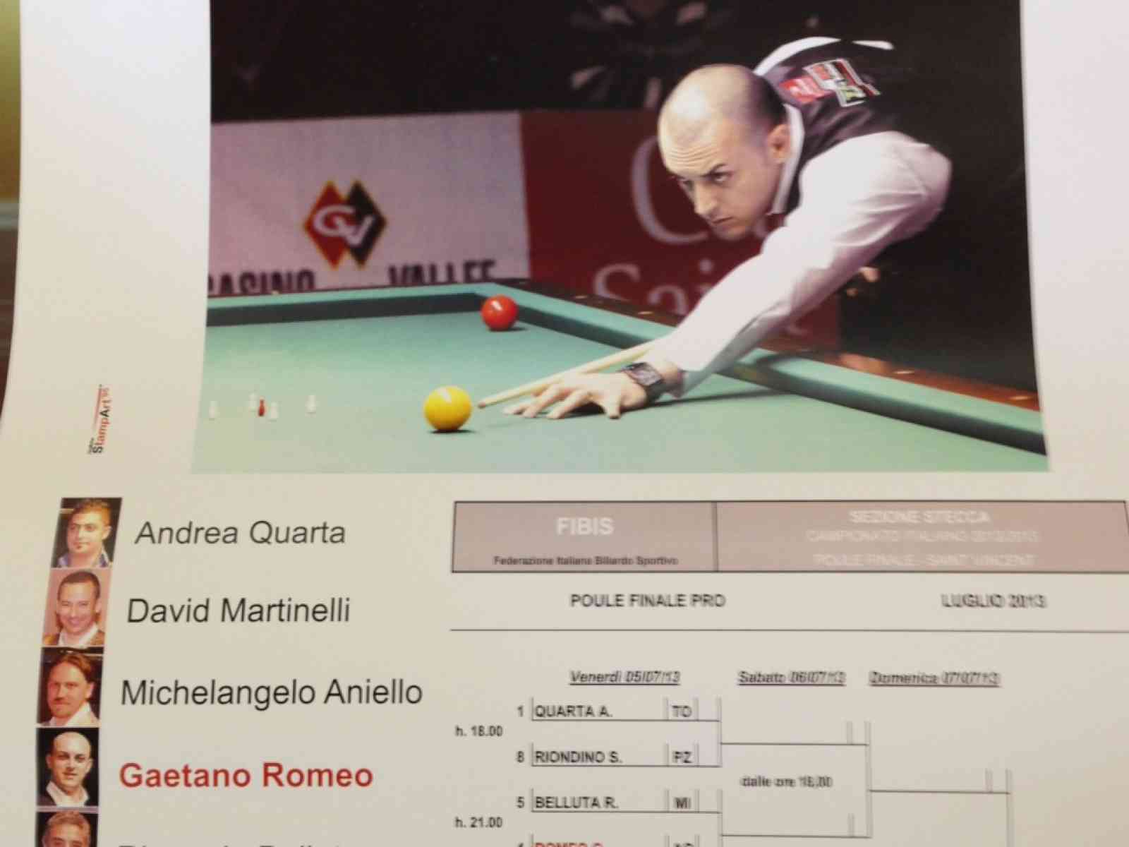 Il menfitano Gaetano Romeo alla finale nazionale di biliardo “5 birilli“