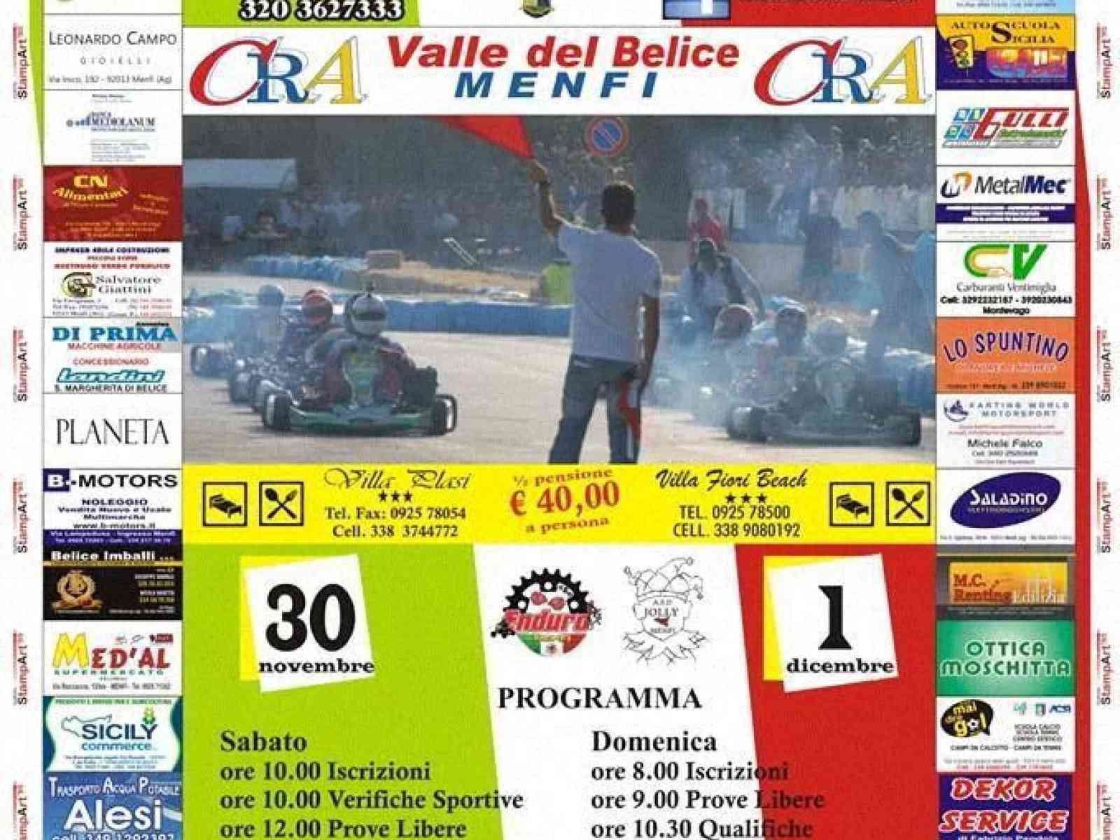 Karting a Menfi. Il programma di Sabato 30 novembre e domenica 1 dicembre