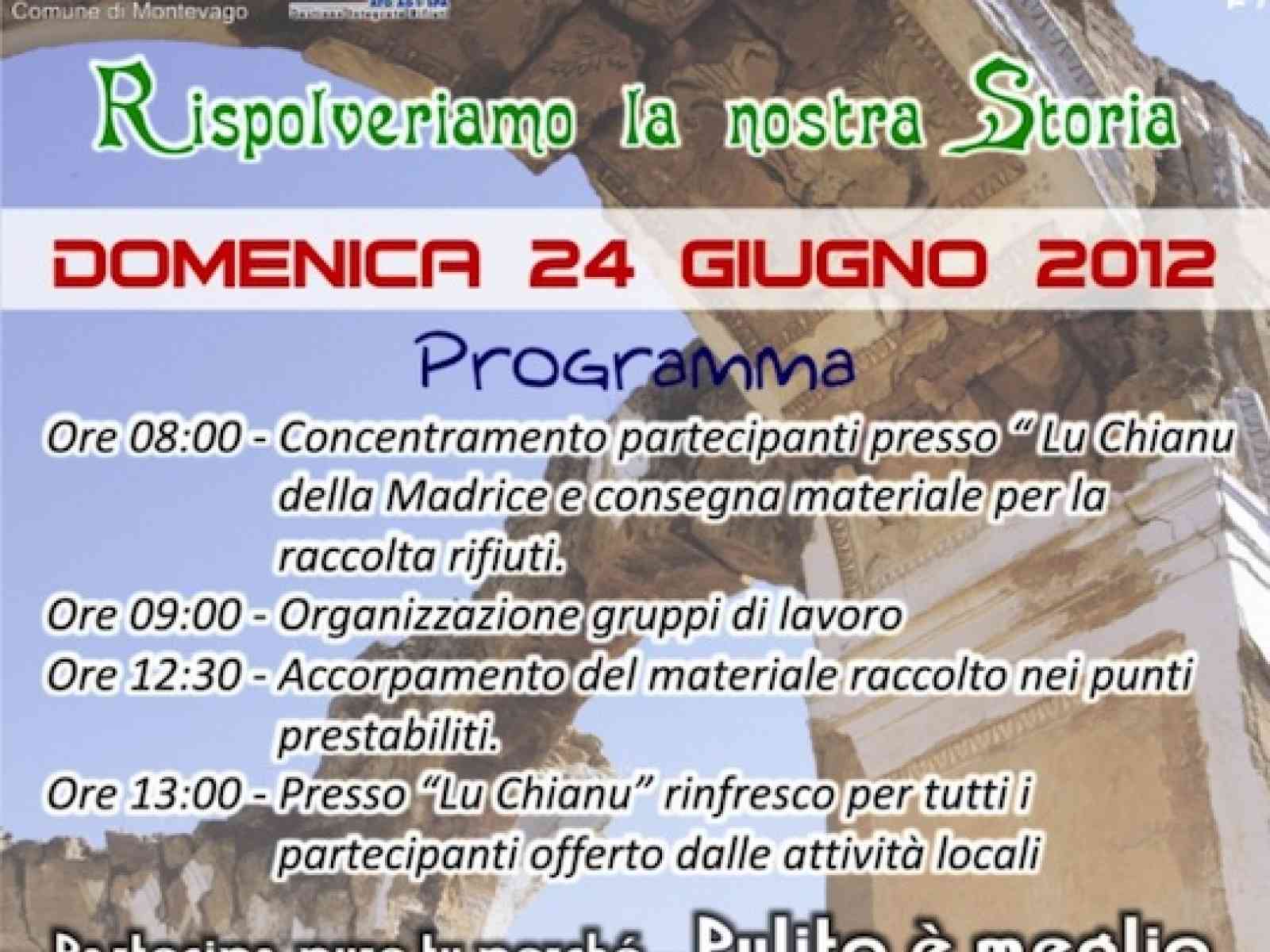 “Rispolveriamo la nostra Storia”. Giornata ecologica il 24 giugno a Montevago
