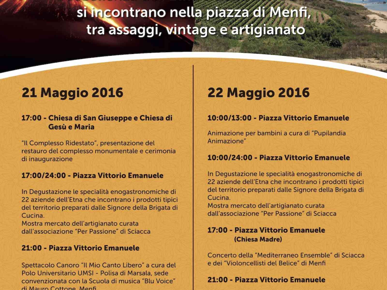 Menfi incontra i sapori dell’Etna. Dal 21 al 22 maggio la 2a tappa di Inycon
