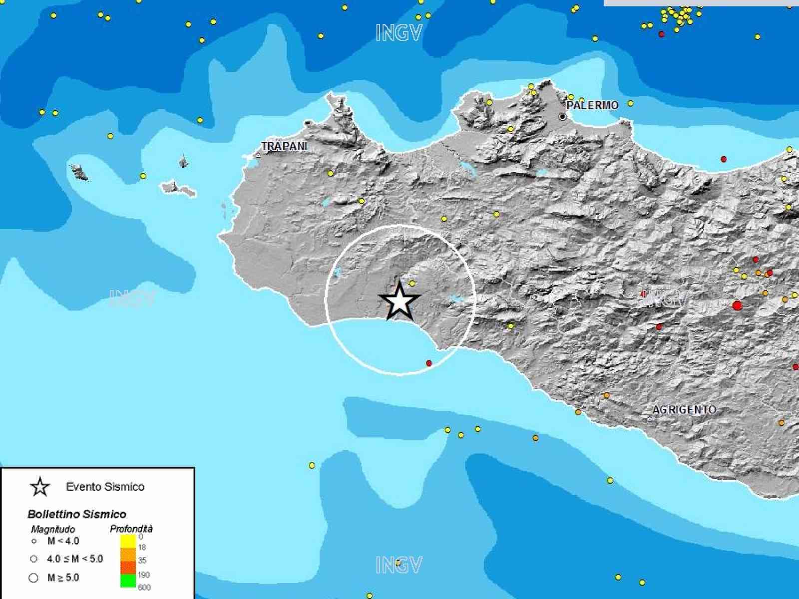 Scossa di Terremoto all'alba nel Belìce, epicentro a Menfi. Magnitudo 2