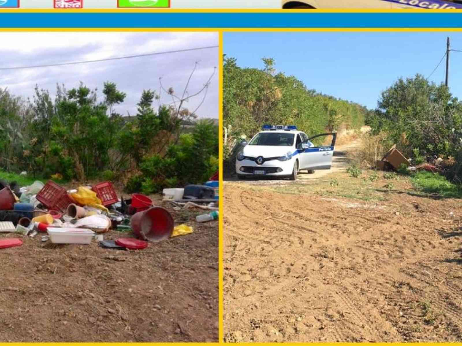 Getta i rifiuti in aperta campagna e scappa: i vigili scoprono il trasgressore, lo multano e l'obbligano a ripulire