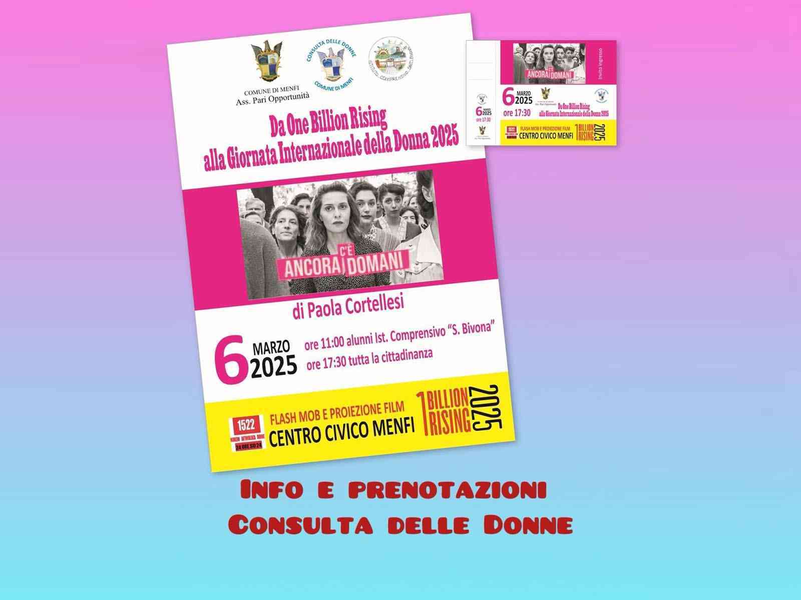 Immagine articolo: Menfi. Giornata Internazionale della Donna: domani flash mob e la proiezione del film “C'è ancora domani“