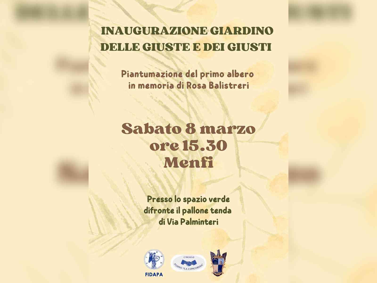 Immagine articolo: Domani inaugurazione del Giardino delle Giuste e dei Giusti a Menfi