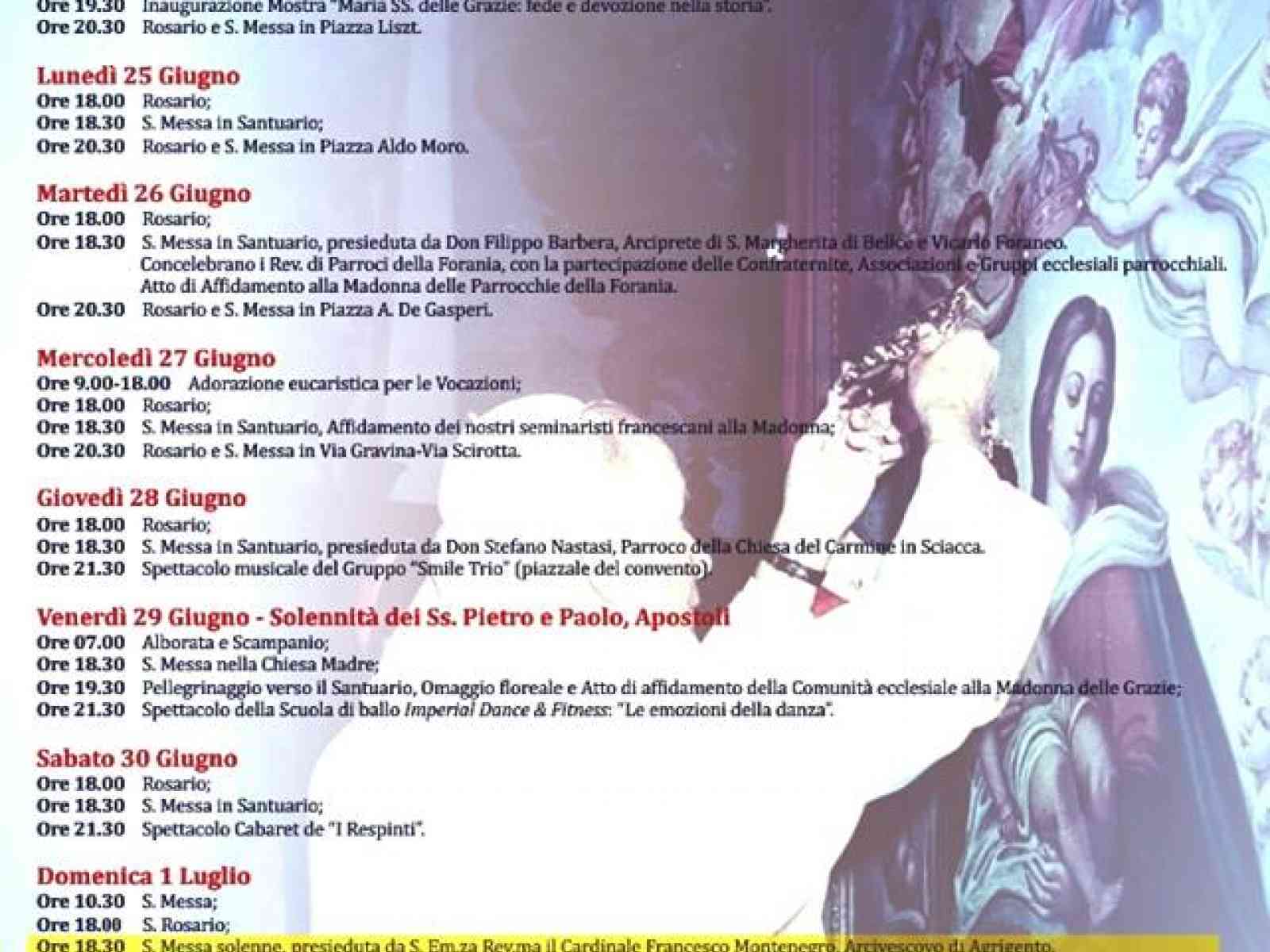 Immagine articolo: Montevago, dall'1 Luglio via ai festeggiamenti in onore della Madonna delle Grazie. Prevista l'inaugurazione dell'iscrizione commemorativa